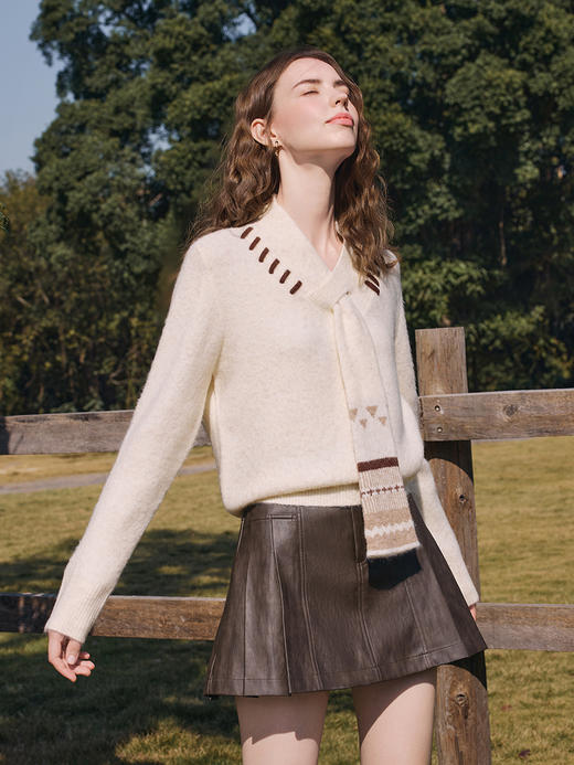 【百图lulu定制】【巧克力针织衫】 提花  围巾领  柔软细腻软糯  H型  针织衫 商品图2