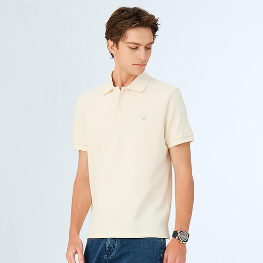 德鲨米白色短袖POLO衫男夏季新款棉质休闲上衣刺绣翻领T恤 商品图1