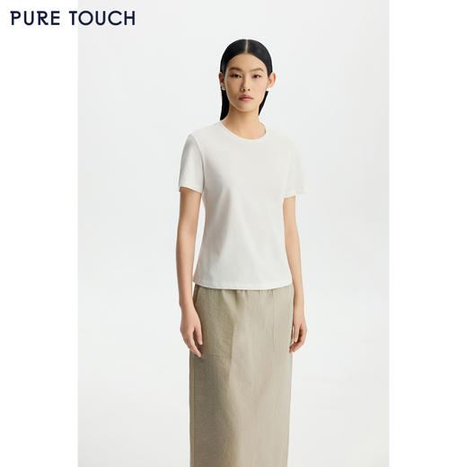商场同款PURE TOUCH女装26春夏新款短袖T恤圆领宽松半袖上衣白色 商品图0