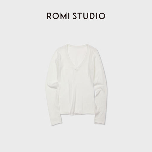 ROMI STUDIO“法式温柔”羊毛混纺细腻轻薄深V毛织上衣RWDSS92140 商品图0