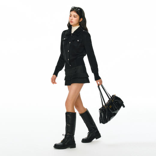 Ariseism 美式复古设计感黑色单排扣修身带毛领外套女秋冬新款 商品图3