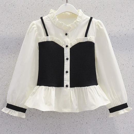 女大童洋气时髦套装春装气质女孩千金小香风儿童衬衫喇叭裤两件套 商品图1