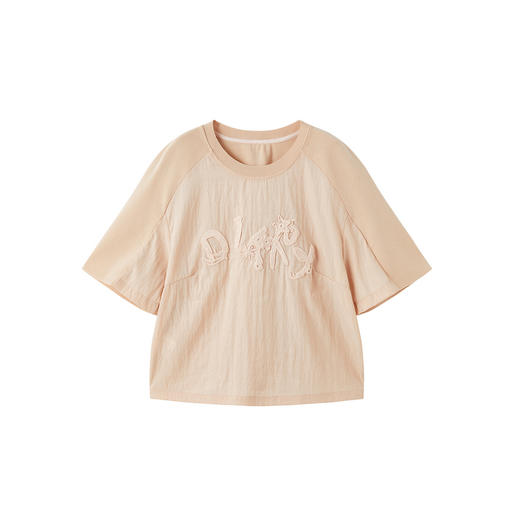 谜底针织衫短袖2026春季新品H型宽松拼接绣花减龄上衣女261MZ0335 商品图4