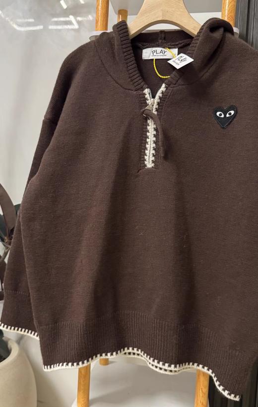 F020546慵懒松弛感咖色连帽半拉链针织衫 商品图10