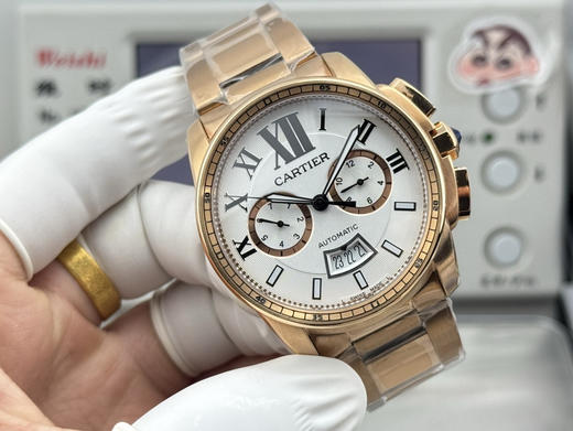 NOOB official➕卡地亚 卡历博系列原版进口纯进口9100机，卡地亚标志陀片，具备月份，星期，日期等各种实用功能显示。原装精钢折叠表扣设计（上光下砂），蓝宝石水晶镜面，高雅别致，超A品质❕❕ 商品图2