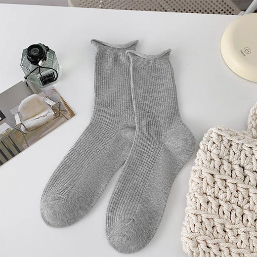 基础-简约纯色卷边女中筒女袜-纪念日百货门店同款170093254 商品图4