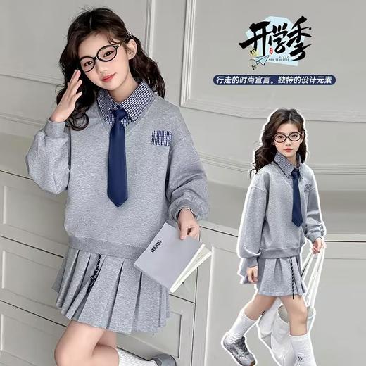 女童春秋卫衣套装中大童女孩秋季学院风秋装上衣休闲百褶裙两件套 商品图0