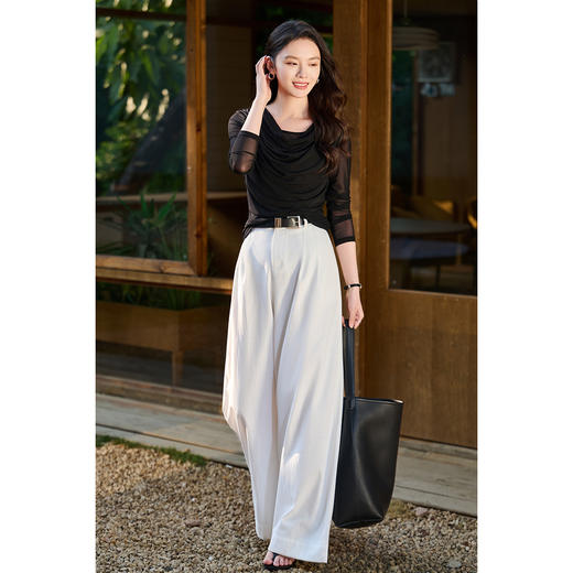 【预售7天】优雅絮语网纱T恤 设计感荡领 米思阳2026春季新款修身显瘦上衣女微透小性感T恤3991 商品图8