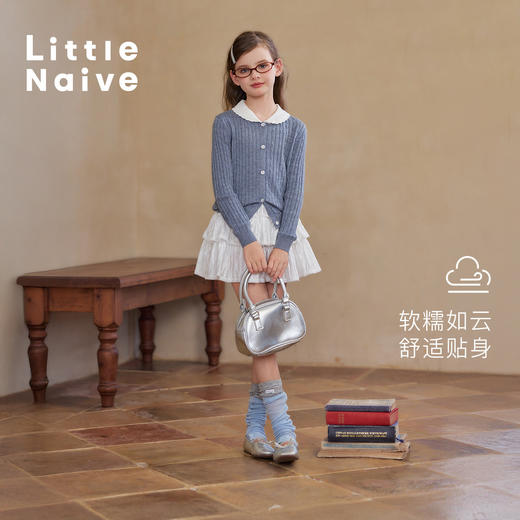 【云优选】Little Naive儿童娃娃领开衫早春麻花针织衫外套女童学院风上衣 商品图2