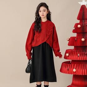 女童针织套装秋冬新款洋气时髦冬装儿童冬季红色国风圣诞新年童装