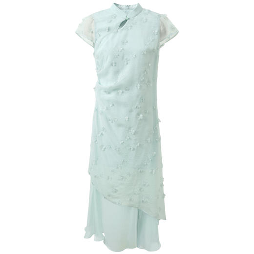 三彩2026春季新款新中式连衣裙假两件拼接立体花朵长裙M 商品图4