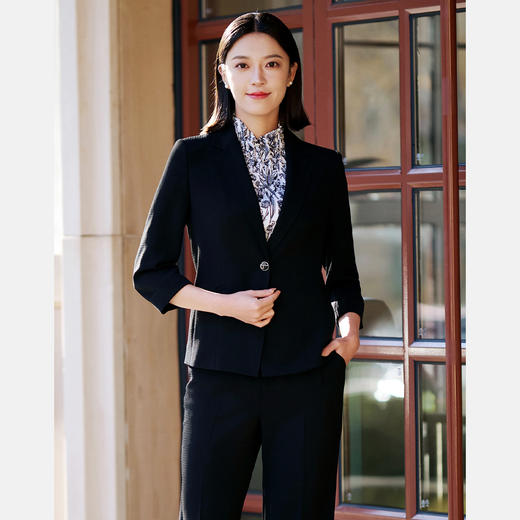 皮尔卡丹女装黑色无领一粒扣西服上衣P51121U5035B0 商品图0