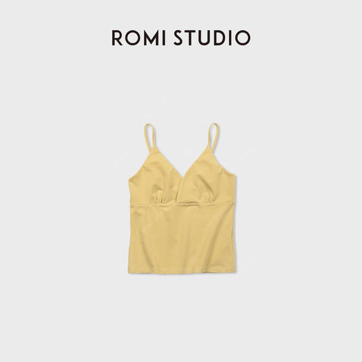 ROMI STUDIO“基础优雅”棉氨纶混纺褶皱V领修身吊带背心RWCSSY7258 商品图0