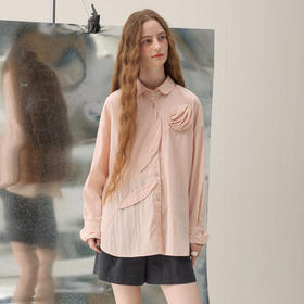 谜底大廓形衬衣长袖2026春季新品娃娃领立体花朵衬衫女261MC0065