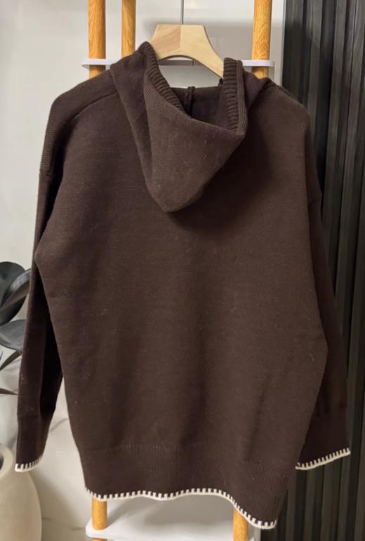 F020546慵懒松弛感咖色连帽半拉链针织衫 商品图13