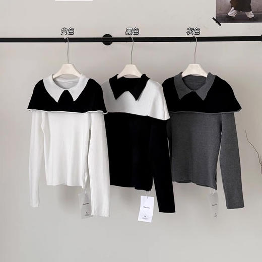 【清仓！不退不换！】韩系撞色Polo领假两件针织衫 显瘦时尚打底 商品图4