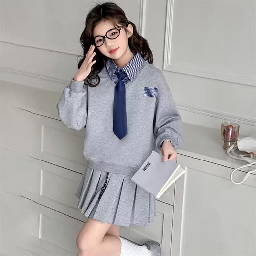 女童春秋卫衣套装中大童女孩秋季学院风秋装上衣休闲百褶裙两件套 商品图2