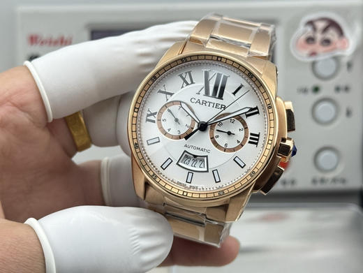 NOOB official➕卡地亚 卡历博系列原版进口纯进口9100机，卡地亚标志陀片，具备月份，星期，日期等各种实用功能显示。原装精钢折叠表扣设计（上光下砂），蓝宝石水晶镜面，高雅别致，超A品质❕❕ 商品图3