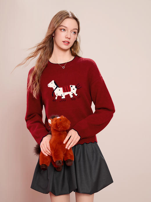 【百图lulu定制】【马到成功贺岁毛衫】百图趣味萌宠毛衣秋冬女生新年毛衫 商品图3