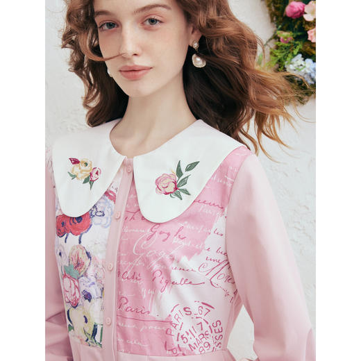 两三事梵高文艺 引力情诗 2026春季新款甜美绣花印花娃娃领连衣裙 商品图2