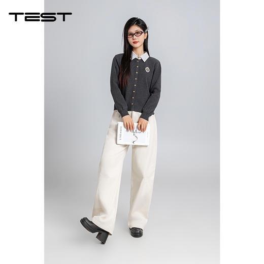 春上新精致撞色纽扣假两件衬衫领拼接显瘦毛衣1261023 商品图0