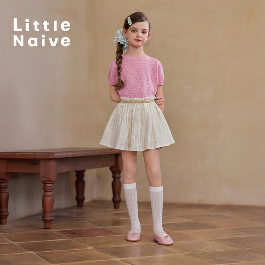 【云优选】Little Naive女童莱赛尔半身裙春季新款褶皱半裙儿童轻薄百搭短裙 商品图4