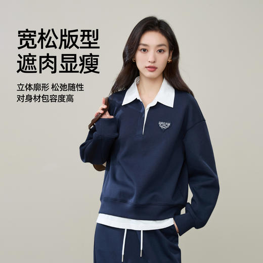 【降价亏本售！假两件-卫衣】逸阳春款美式撞色假两件休闲简约学院风上衣5229 商品图4