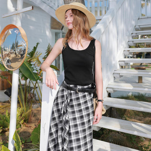 三彩2026春季新款修身短款背心吊带打底衫U领无袖上衣弹力M 商品图1