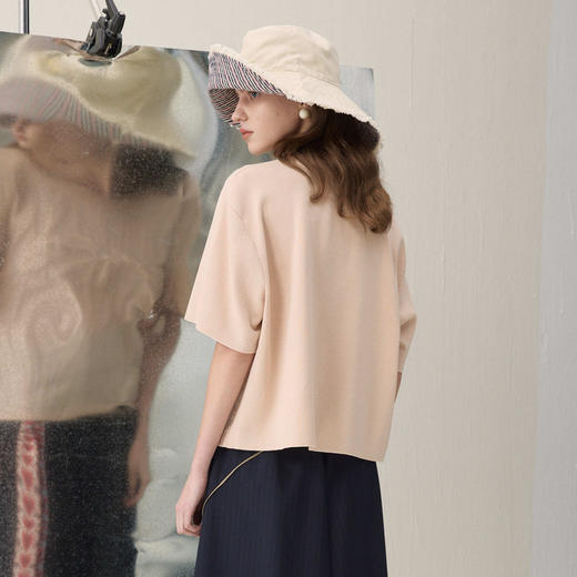 谜底针织衫短袖2026春季新品H型宽松拼接绣花减龄上衣女261MZ0335 商品图2