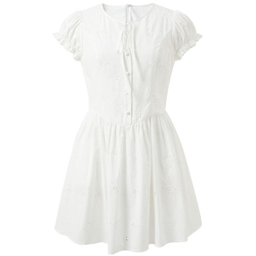 【100棉】三彩独醒2026春季新款刺绣连衣裙收腰A字裙短裙F 商品图4