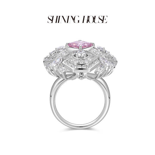 BLOSSOM·  永恒之环系列 ShiningHouse[培育] 18k金钻石戒指吊坠套装 公主方形粉钻 人工真钻人造钻石K金豪华钻石套装戒指吊坠一款两戴【明星定制款请与客服联系确定详情】 商品图2