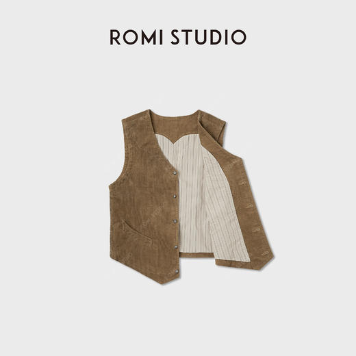 ROMI STUDIO“英伦复古”做旧灯芯绒条纹舒适叠穿马甲 RWCWWT6537 商品图1