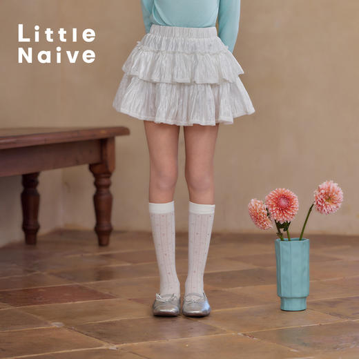 【云优选】Little Naive儿童莱赛尔蛋糕裙春季新款皱感短裙女童甜美半身裙 商品图4