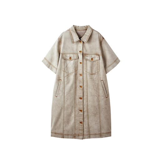 谜底牛仔连衣裙短袖2026春季新品做旧水洗H型拼接亲肤女261ML0044 商品图4