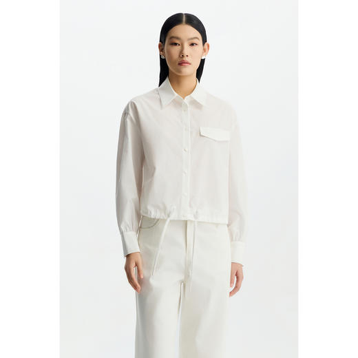 商场同款PURE TOUCH女装26春夏新款休闲衬衫白色长袖衬衣下摆抽绳 商品图2