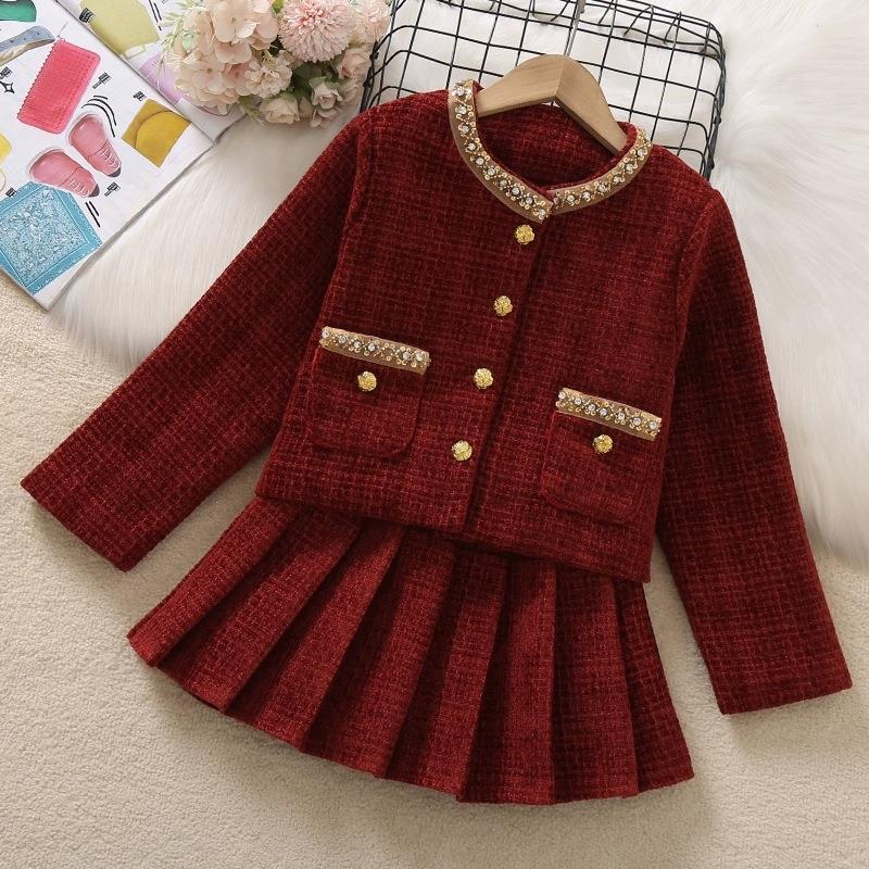 中大儿童女孩洋气小香风公主两件套女童秋冬季新款喜庆拜年服套装