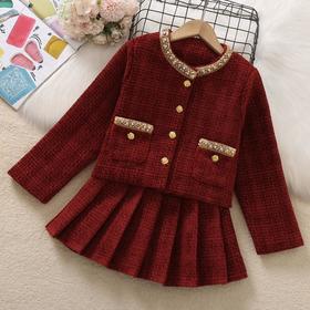 中大儿童女孩洋气小香风公主两件套女童秋冬季新款喜庆拜年服套装