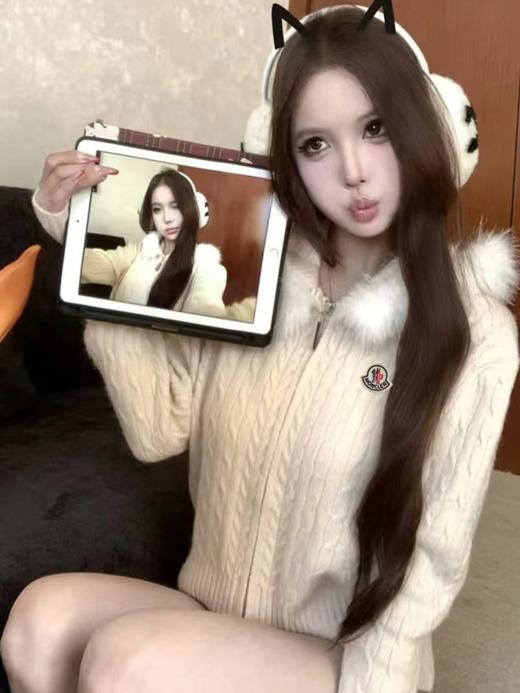 F020541绞花毛领刺绣拉链针织毛衣外套开衫 商品图6