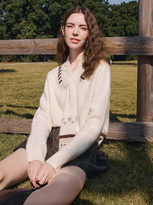 【百图lulu定制】【巧克力针织衫】 提花  围巾领  柔软细腻软糯  H型  针织衫 商品图1