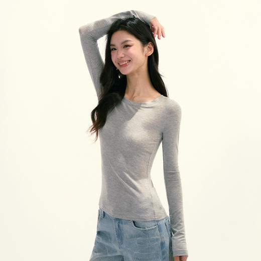 Ariseism 美式复古基础修身长袖T恤女春季新款修身上衣 商品图0