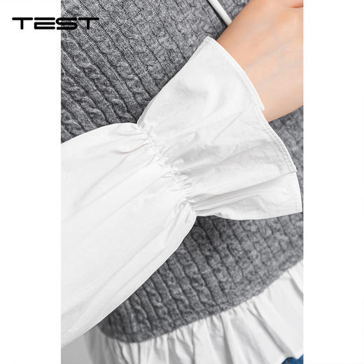 春上新针织马甲拼接荷叶边衬衫领假两件小衫1261036 商品图3