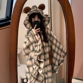 ins趣味系列连帽格子斗篷睡衣少女家居服-纪念日百货门店同款169696058