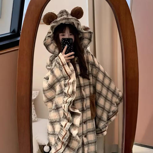 ins趣味系列连帽格子斗篷睡衣少女家居服-纪念日百货门店同款169696058 商品图0