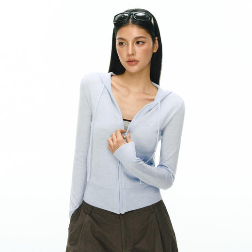 Ariseism 美式复古设计感针织连帽修身毛衣外套女春季新款上衣 商品图1