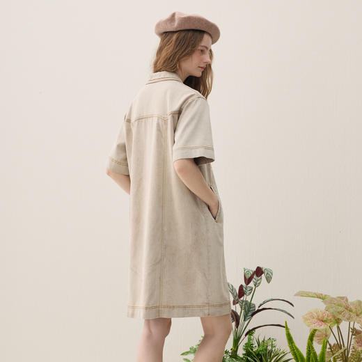 谜底牛仔连衣裙短袖2026春季新品做旧水洗H型拼接亲肤女261ML0044 商品图2