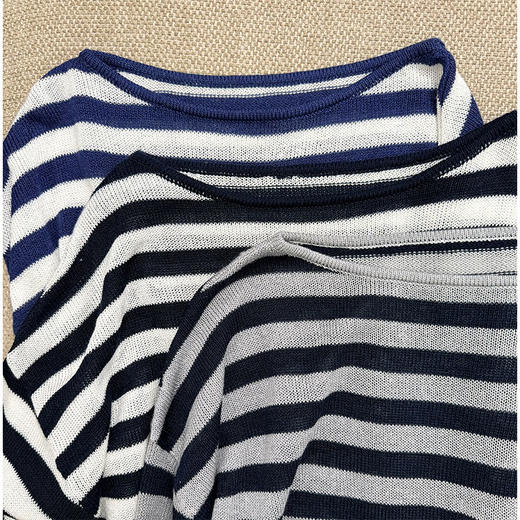 【贝拉推荐】奔赴向往 纸片人既视感针织T 三色条纹 法式海军魂 超好穿的针织T 商品图4