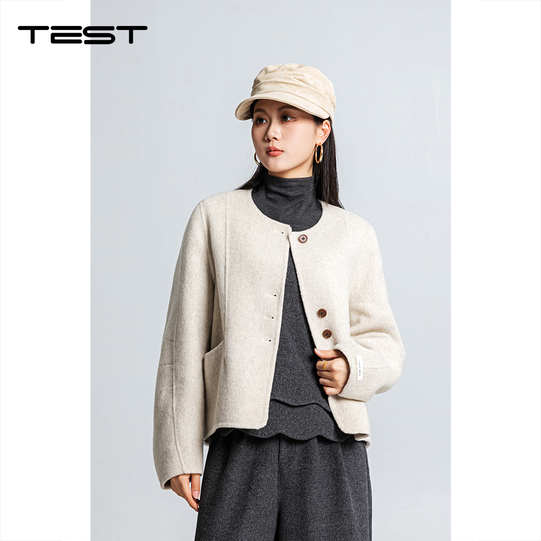 温柔慵懒随性燕麦色羊毛呢短外套2261036