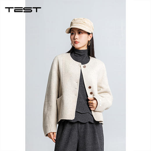 温柔慵懒随性燕麦色羊毛呢短外套2261036 商品图0