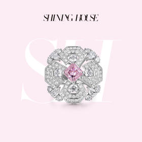BLOSSOM·  永恒之环系列 ShiningHouse[培育] 18k金钻石戒指吊坠套装 公主方形粉钻 人工真钻人造钻石K金豪华钻石套装戒指吊坠一款两戴【明星定制款请与客服联系确定详情】
