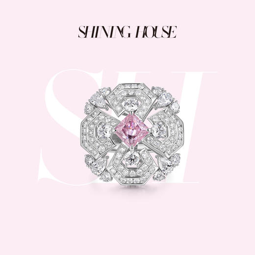 BLOSSOM·  永恒之环系列 ShiningHouse[培育] 18k金钻石戒指吊坠套装 公主方形粉钻 人工真钻人造钻石K金豪华钻石套装戒指吊坠一款两戴【明星定制款请与客服联系确定详情】 商品图0